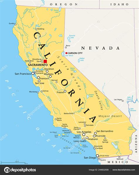 mapa político califórnia com capital sacramento cidades importantes