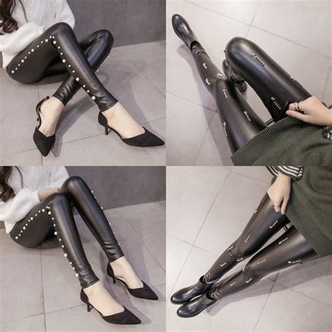 Fashion Womens Leggings Korean Sexy Casual Cashmere Skinny Pu Leather
