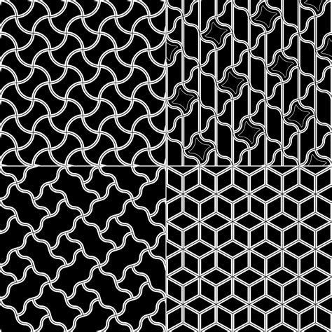 vector geometric seamless patterns set black  white texture