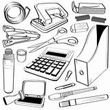 Office Doodle Stationery Clipart Vector Drawings Supplies Stationary Tool Drawing Sketch Clip Illustration Gum Calculator Hole Folder Punch Stapler Glue sketch template