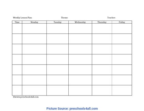 blank preschool lesson plan templates  allbusinesstemplatescom