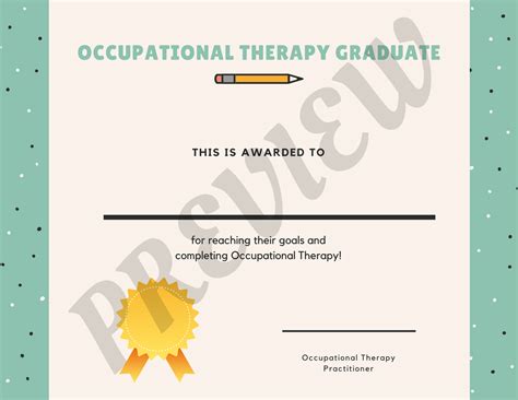 occupational therapy graduation certificate printable pediatric ot