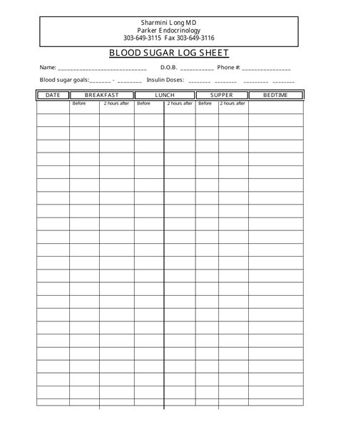 blood sugar log template printable printable templates