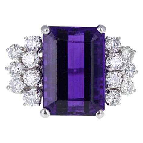 vintage 18 carat white gold amethyst diamond cocktail ring for sale at