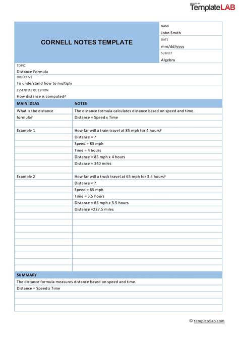 printable cornell notes templates word excel