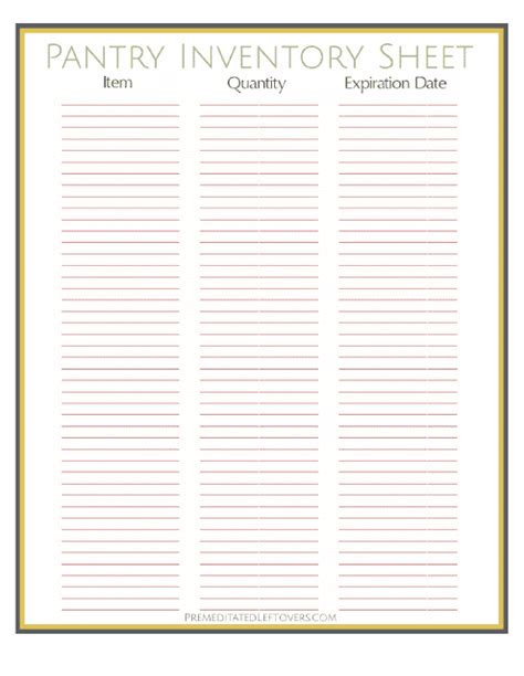 pantry inventory sheet template  printable  templateroller