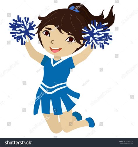 cute cheerleader jumps waves pompoms cartoon stock vector