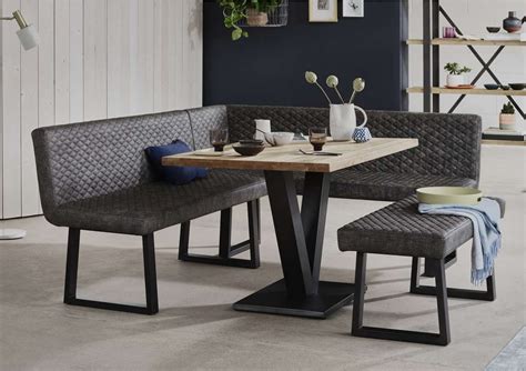 compact earth dining table  hand facing corner dining bench
