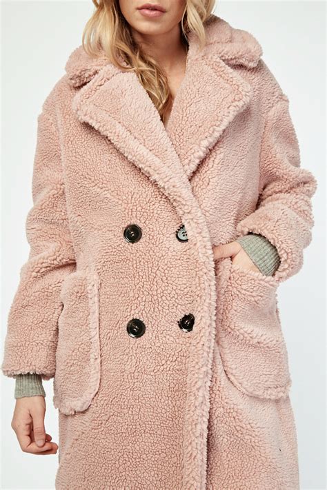 dusty pink teddy fur coat