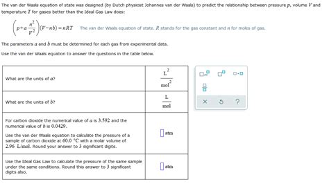 solved  van der waals equation  state  designed  cheggcom