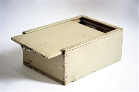 vintage industrial sliding lid wooden box storage office organizer
