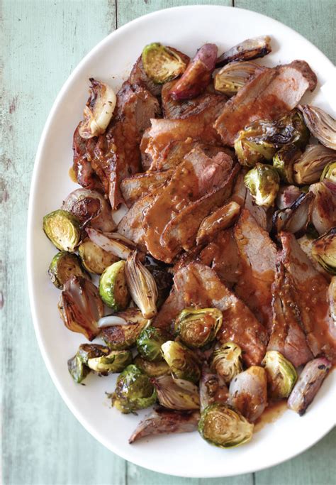 tri tip roast with brussels sprouts and shallots