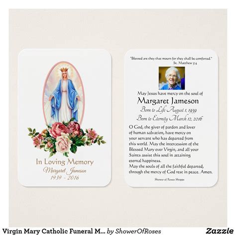 virgin mary catholic funeral memorial holy card zazzlecom holy
