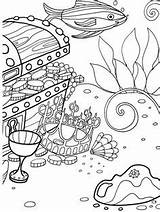 Coloring Sea Under Pages Treasure Chest Kids Adult Seas Dover Crafts Publications Craft Poklad Sunken Sheets Books Clipart sketch template