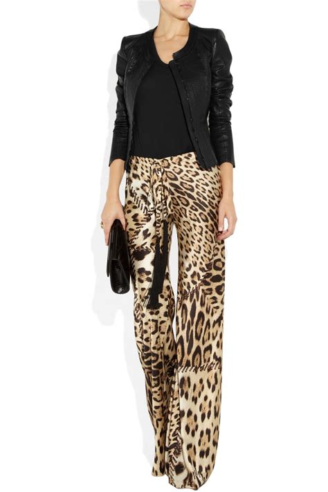 roberto cavalli leopard print silk satin pants net  portercom animal print pants