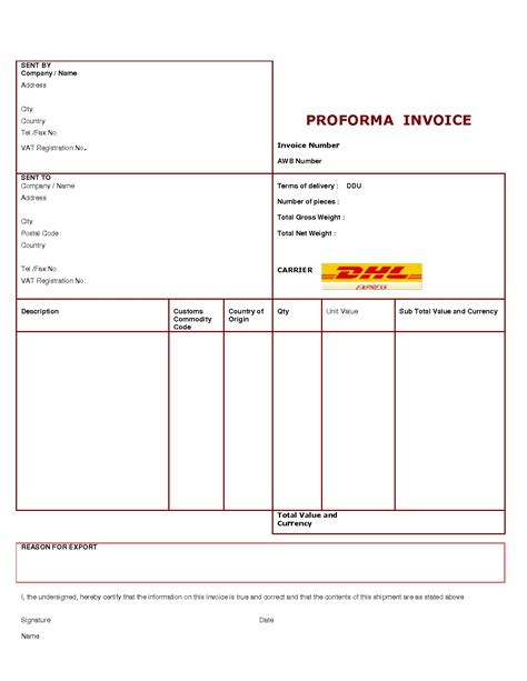 dhl proforma invoice template invoice template ideas