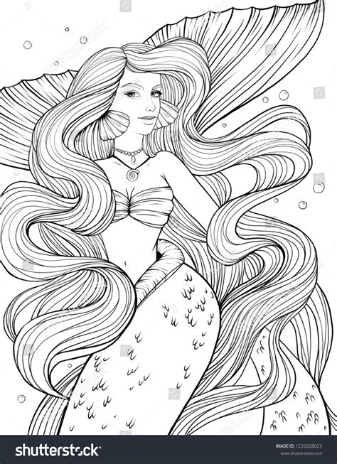 adult coloring page illustration mermaid coloring ilustracoes stock