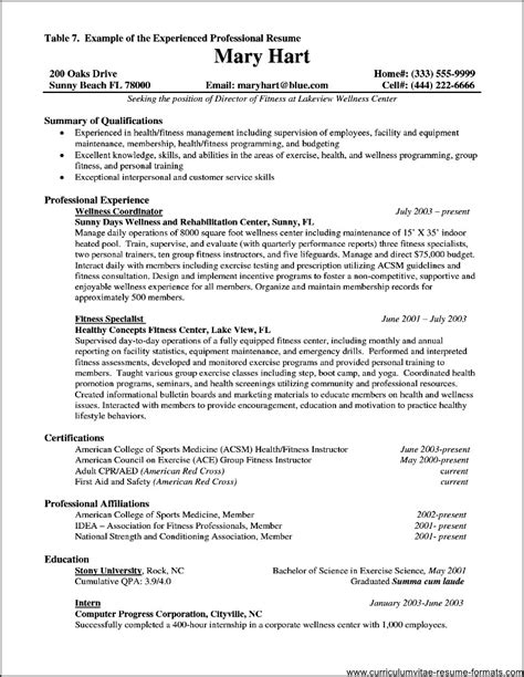 resume format  experienced  professionals   samples