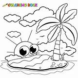 Island Coloring Tropical Coconut Tree Sun Book Drawing Cartoon Deserted Cute Shells Sea Vector Palm Illustration Pages Clipart Drawings Beach sketch template