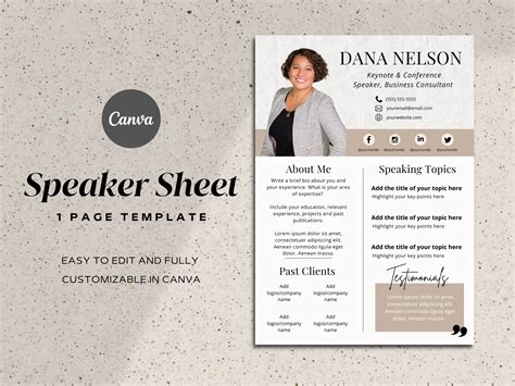 speaker  sheet speaker sheet template canva etsy
