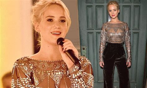 Jennifer Lawrence Dazzles In Semi Sheer Embellished Top At
