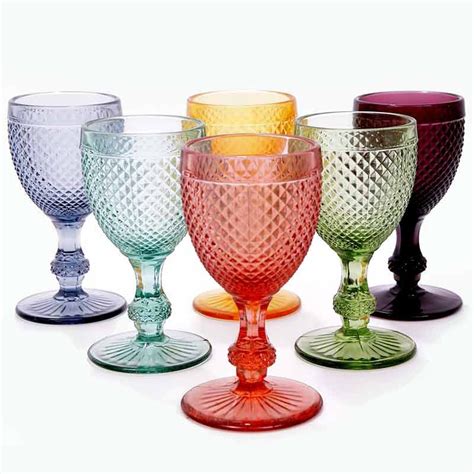 set of 6 portuguese wine glasses diamond pattern