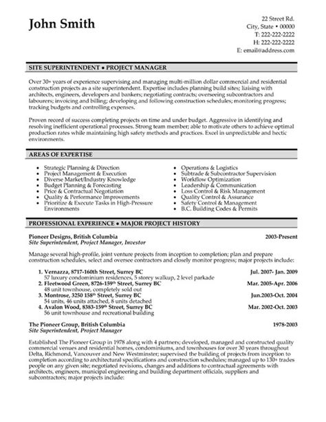 construction site superintendent resume sample template