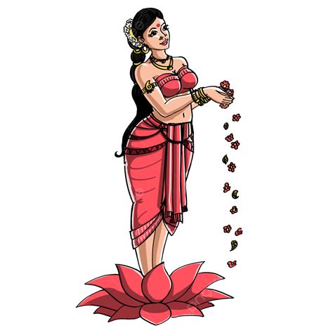 girl indian apsara standing  lotus  flowers  hands