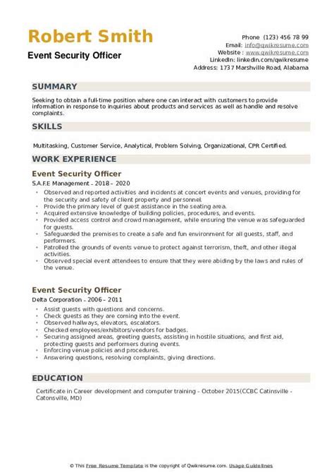 event security officer resume samples qwikresume
