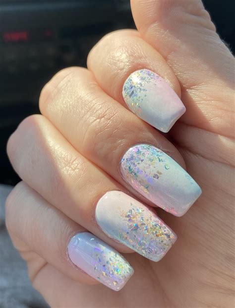 Pink And Blue Ombré Nails With Iridescent Flakies Jenae S Nails