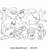 Sea Coloring Collage Creatures Underwater Pages Animal Outlines Clipart Digital Animals Kids Royalty Rf Visekart Illustration Cartoon Drawing Ocean Clipartof sketch template