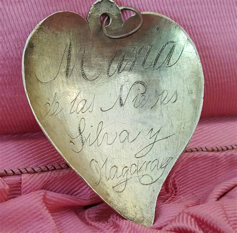 large vintage spanish engraved heart  mary  pinyolboivintage