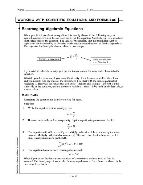 rearranging algebraic equations worksheet    grade lesson