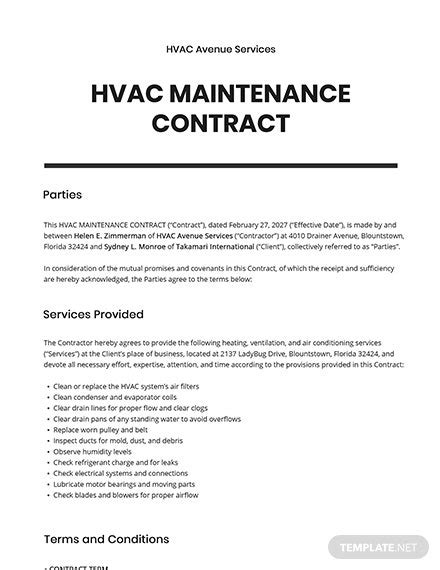 printable hvac contract proposal