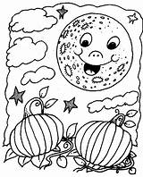 Pumpkin Moon Coloring Patch Pages Over Halloween Activity sketch template