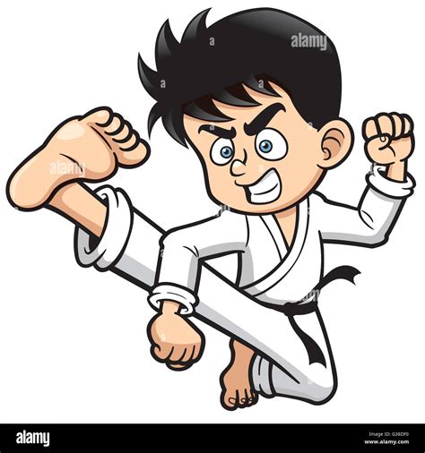 vector illustration  cartoon boy karate kick stock vector image art