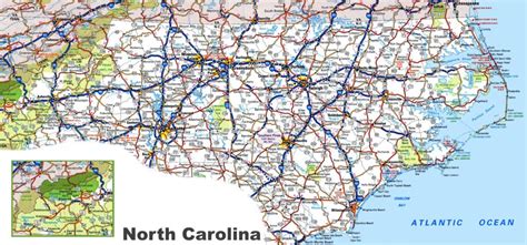 north carolina nc road  highway map  printable