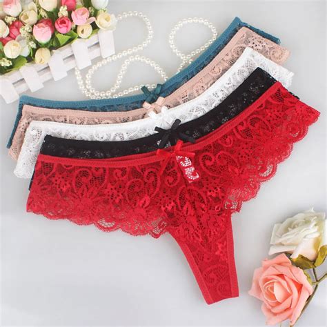 Sexy Underwear Women Lingerie Solid Color Lace Sheer Thongs G String