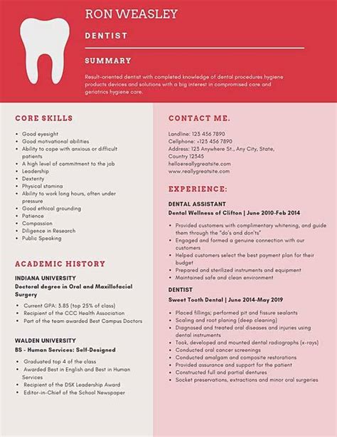 dentist resume samples  tips pdfdoc templates  dentist