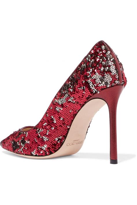 jimmy choo womens romy  sequined metallic leather pumps red red evening shoes renza weddings