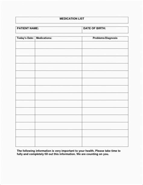 blank medication list templates  creative template ideas