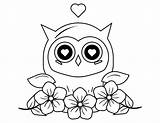 Coloring Valentine Owl Flowers Pages Animal Printable sketch template
