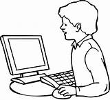 Coloring Internet Searching Boy Pages Information Lab Computer Clipart Paper sketch template