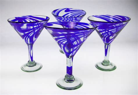 Martini Glass Blue Swirl 15oz Made In Mexico With