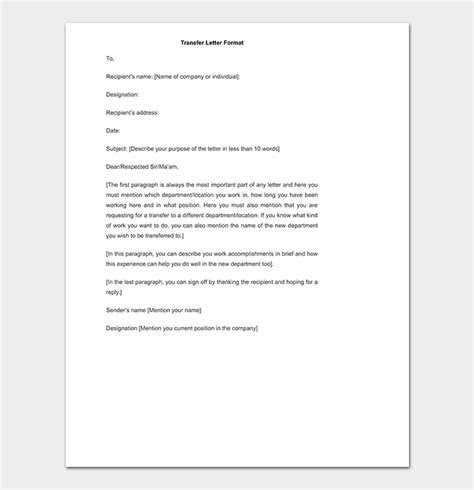 job transfer request letter   write  format samples
