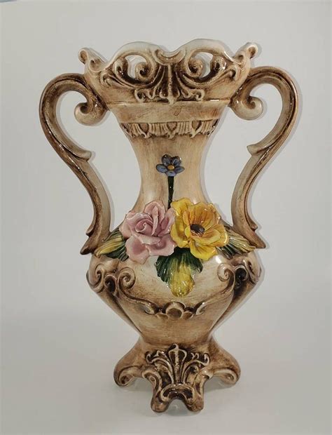 vintage capodimonte vase  applied flowers etsy vase tuscany decor italian bowl