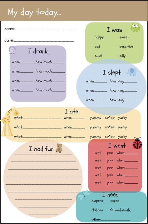 printable daily sheets  daycare cute daily sheet   dc