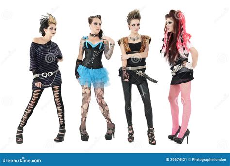 female rock band members posing  white background stock image