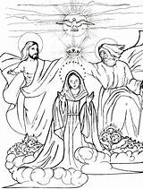 Coloring Mary Pages Heaven Queen Assumption Jesus Catholic Coronation Kids sketch template