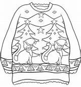 Christmas Coloring Sweater Pages Sweaters Cats Trees sketch template